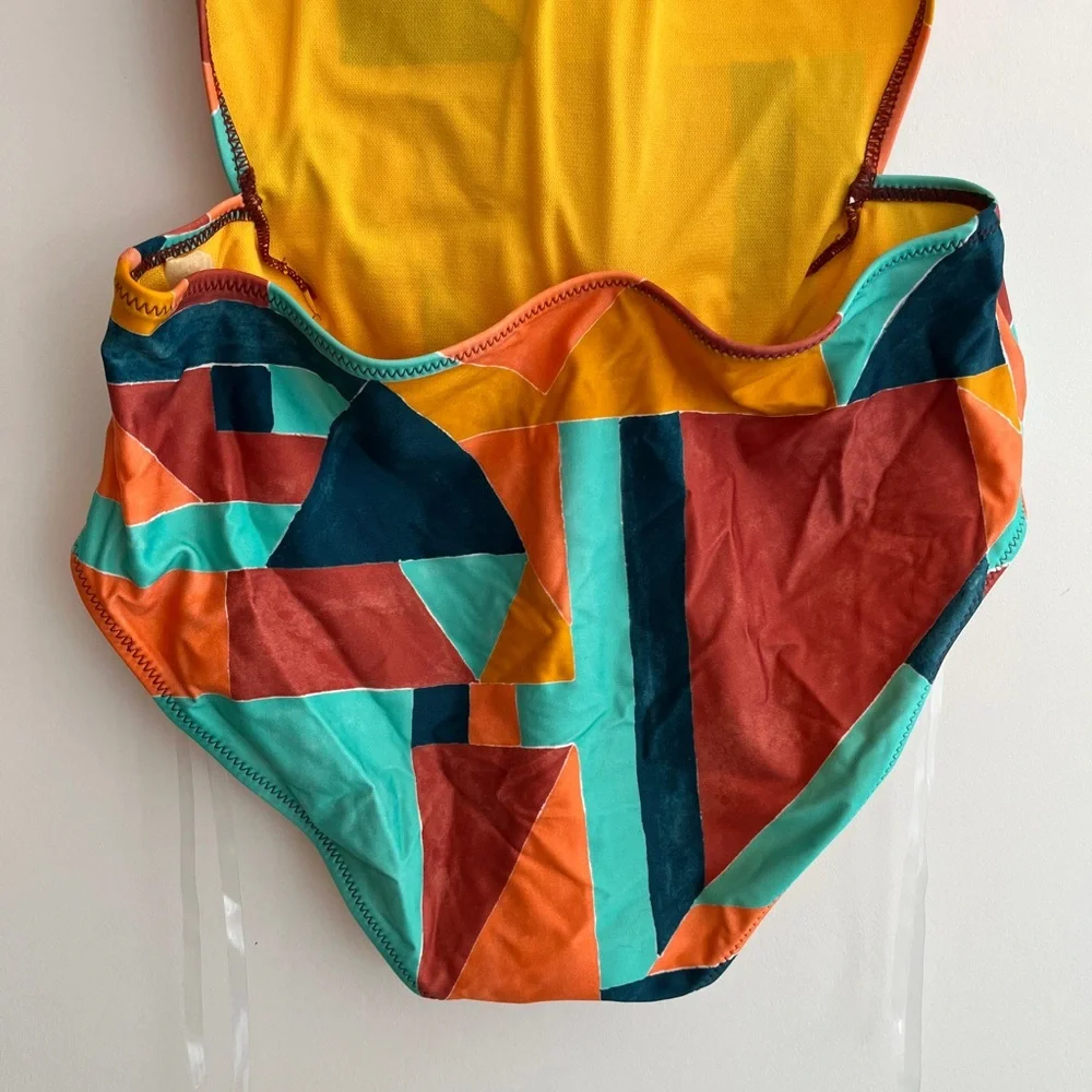 PRANA Neolani One Piece Swimsuit Geometric Pattern Atlantic Seaglass Resortwear - Picture 5 of 16